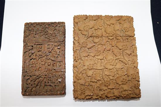 A Chinese export sandalwood card case and an Indian sandalwood card case